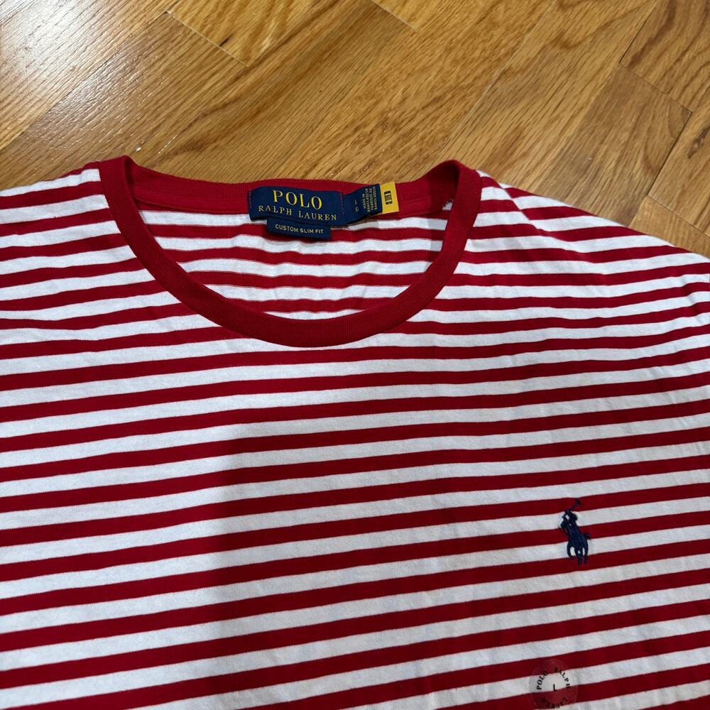 Polo Ralph Lauren Stripe T-Shirt Mens Large Red White SS NWOT Pin Hole - Picture 3 of 4